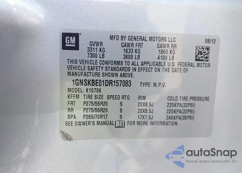 2013 Chevrolet Tahoe Lt из США, поврежденный, VIN 1GNSKBE01DR157083